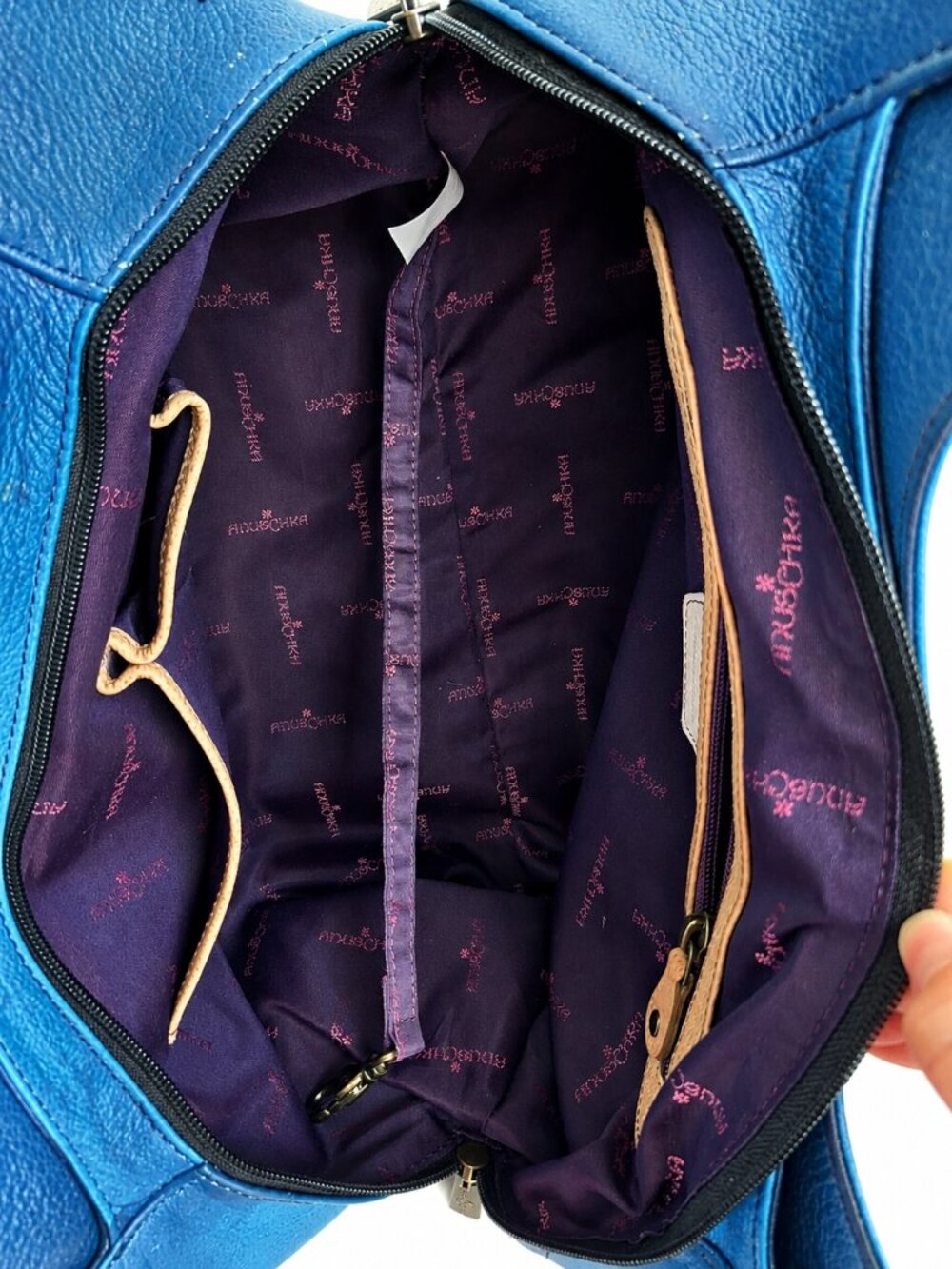 Anuschka Artsy Hand Painted Leather Hobo Floral Butterfly Blue Purse + Pouch - Picture 8 of 10